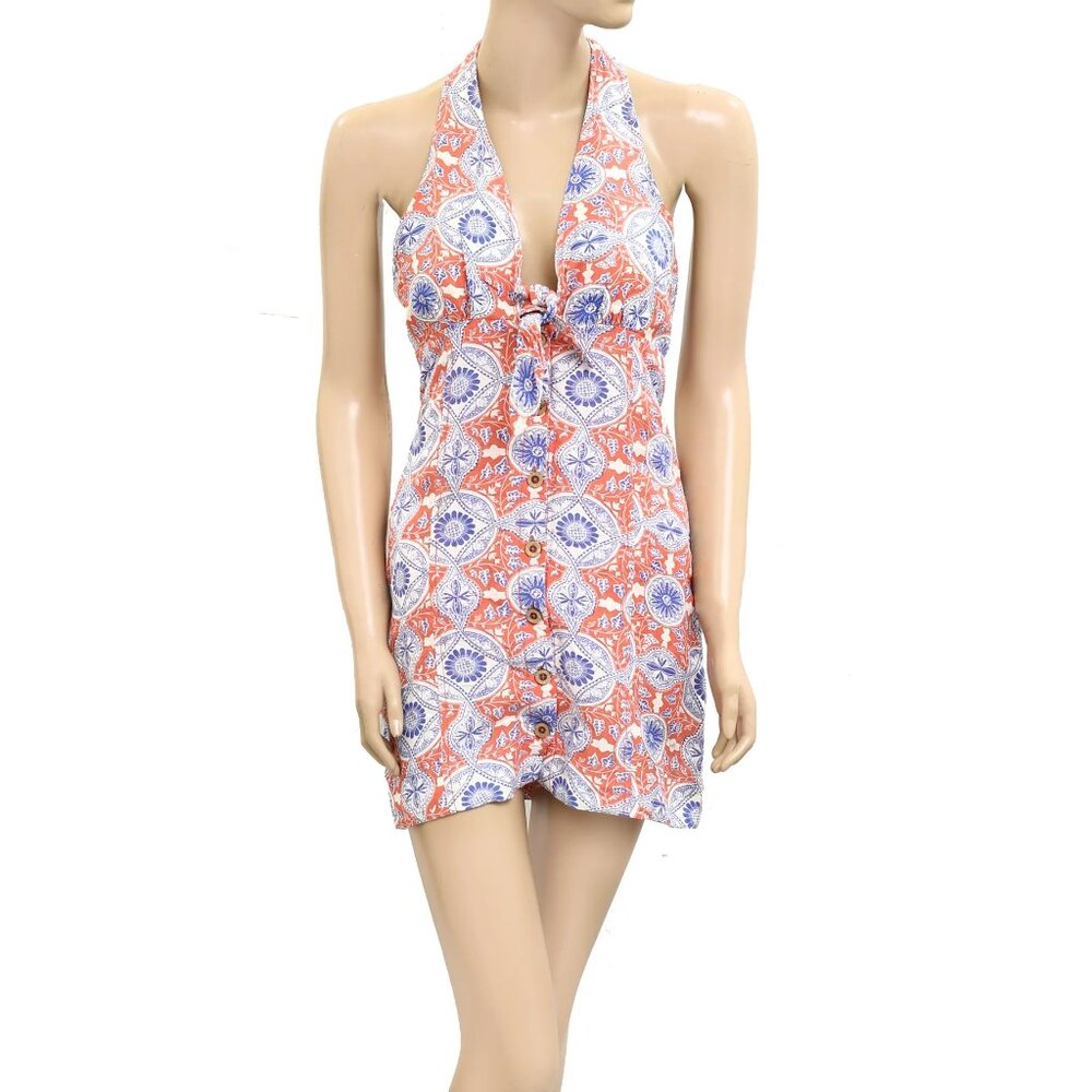 Maeve By Anthropologie Halter Slim Mini Linen Blend Dress medium Boho Coastal